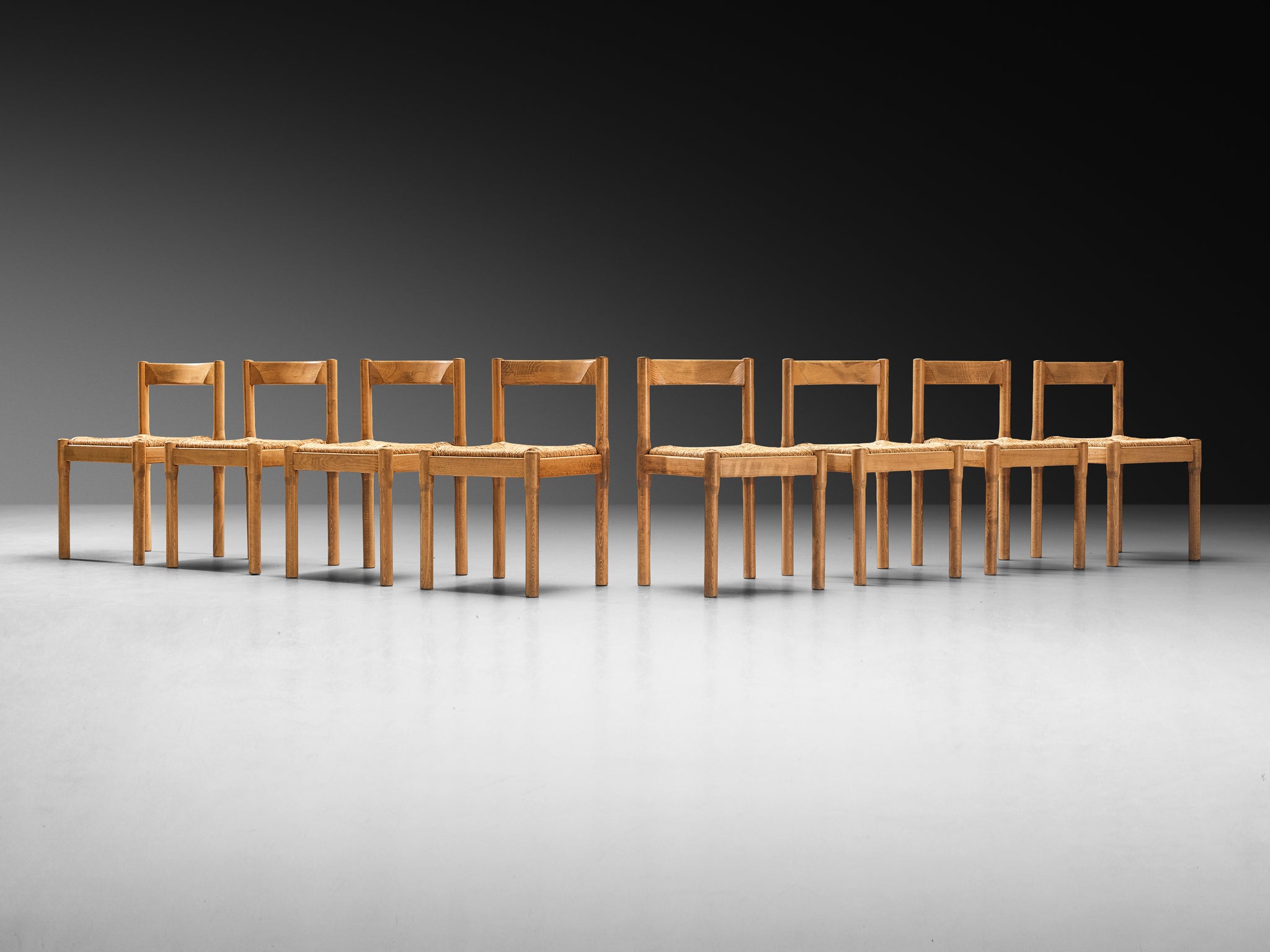Early Vico Magistretti for Mario Luigi Comi Set of Eight Carimate Dining Chairs Seating Morentz