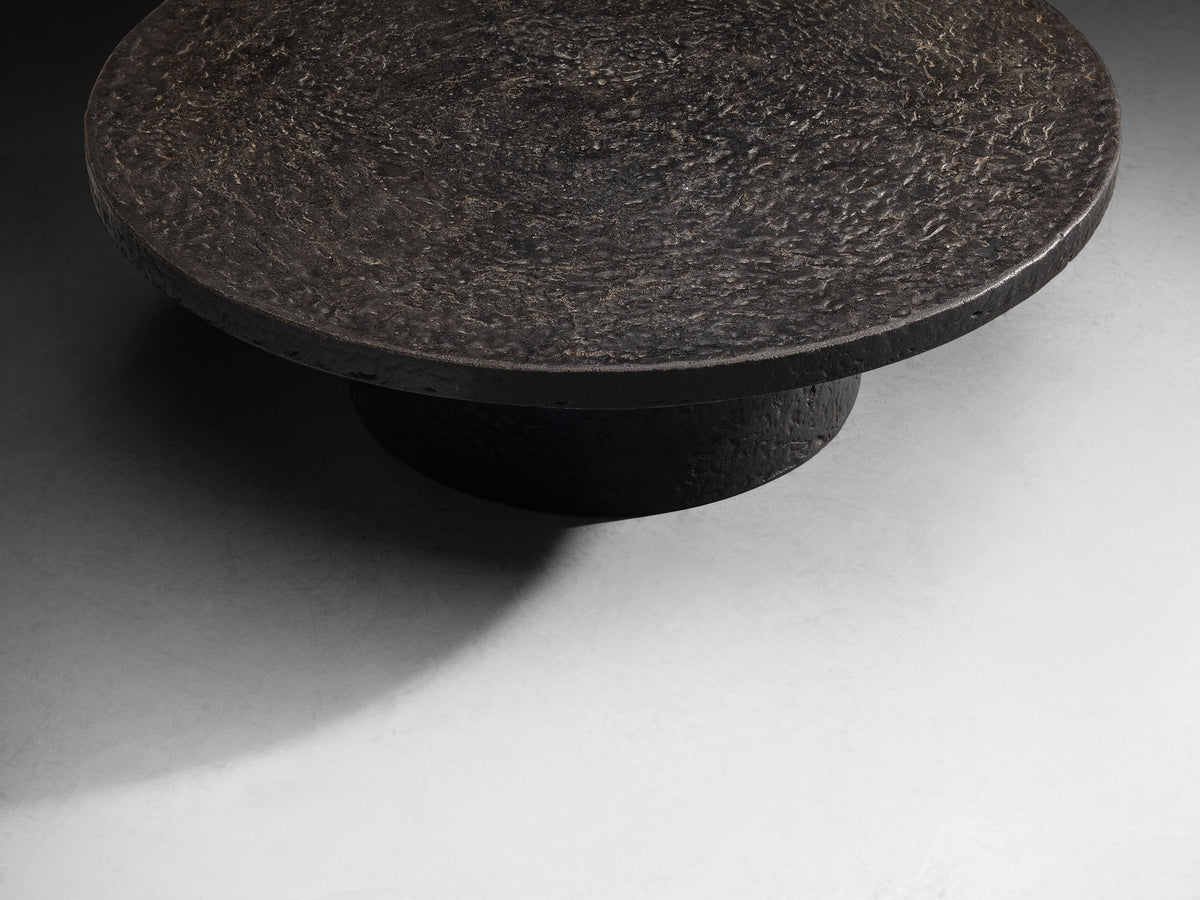 Brutalist Round Coffee Table in Black Stone Look Resin Tables Morentz