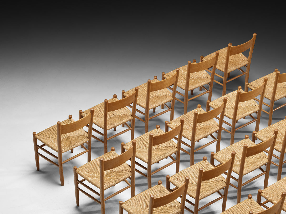 Elegant Rustic Mid-Century Modern Dining Chairs in Oak and Rush Seating Morentz