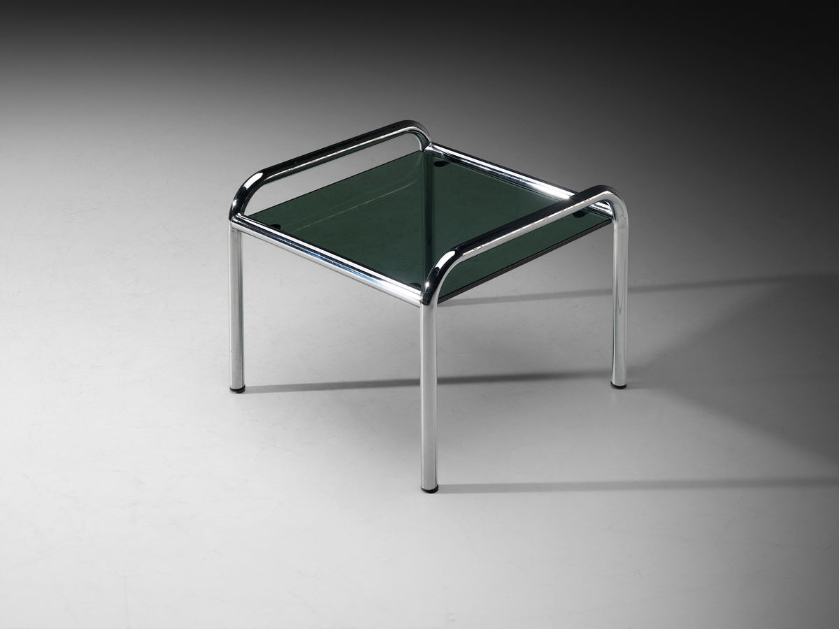 Gae Aulenti for Poltronova 'Stringa' Side Table in Chromed Metal, Smoked Glass Tables Morentz