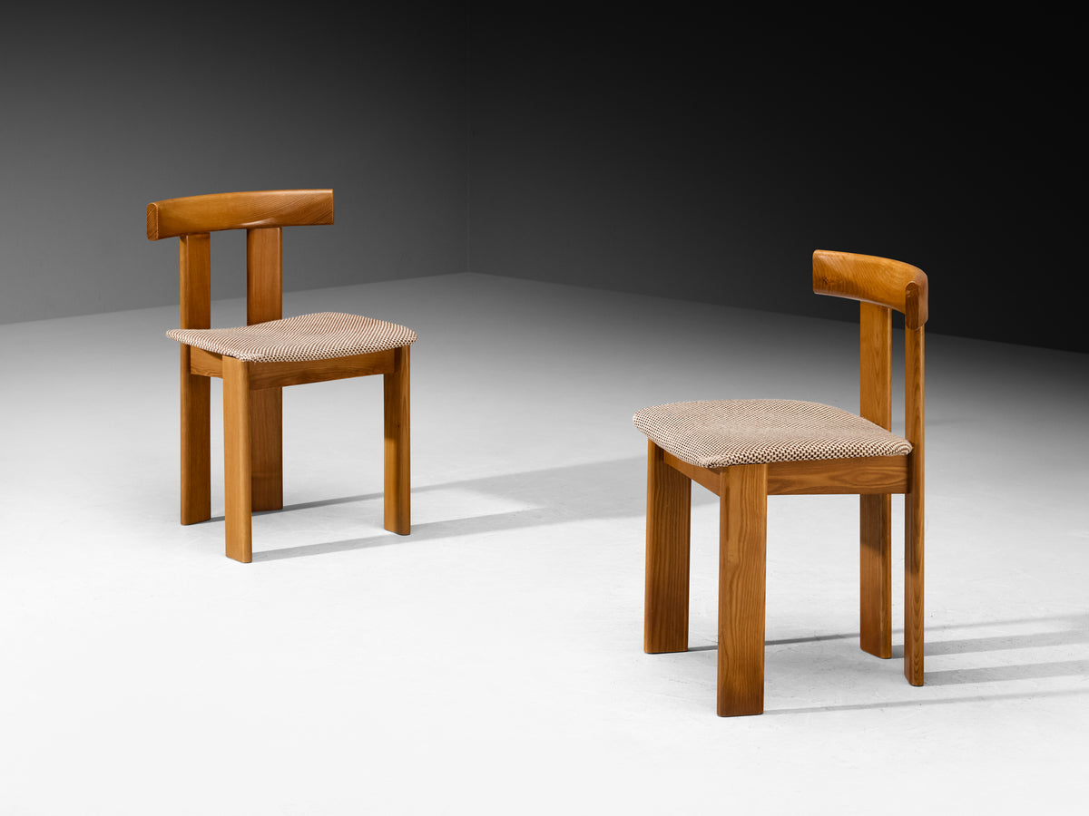Luigi Vaghi for Former Set of Eight Dining Chairs in Ash Checkered Fabic Seating Morentz