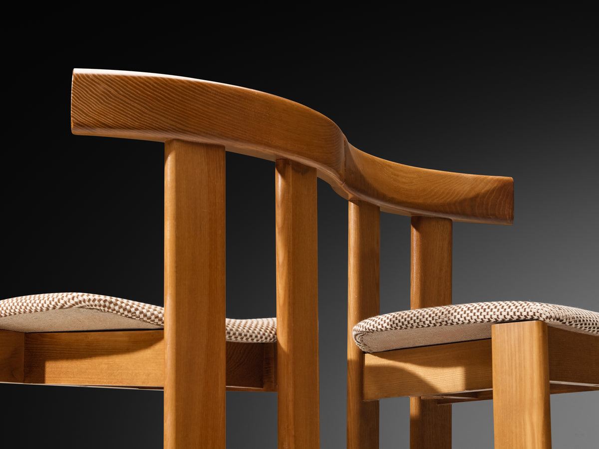 Luigi Vaghi for Former Set of Eight Dining Chairs in Ash Checkered Fabic Seating Morentz