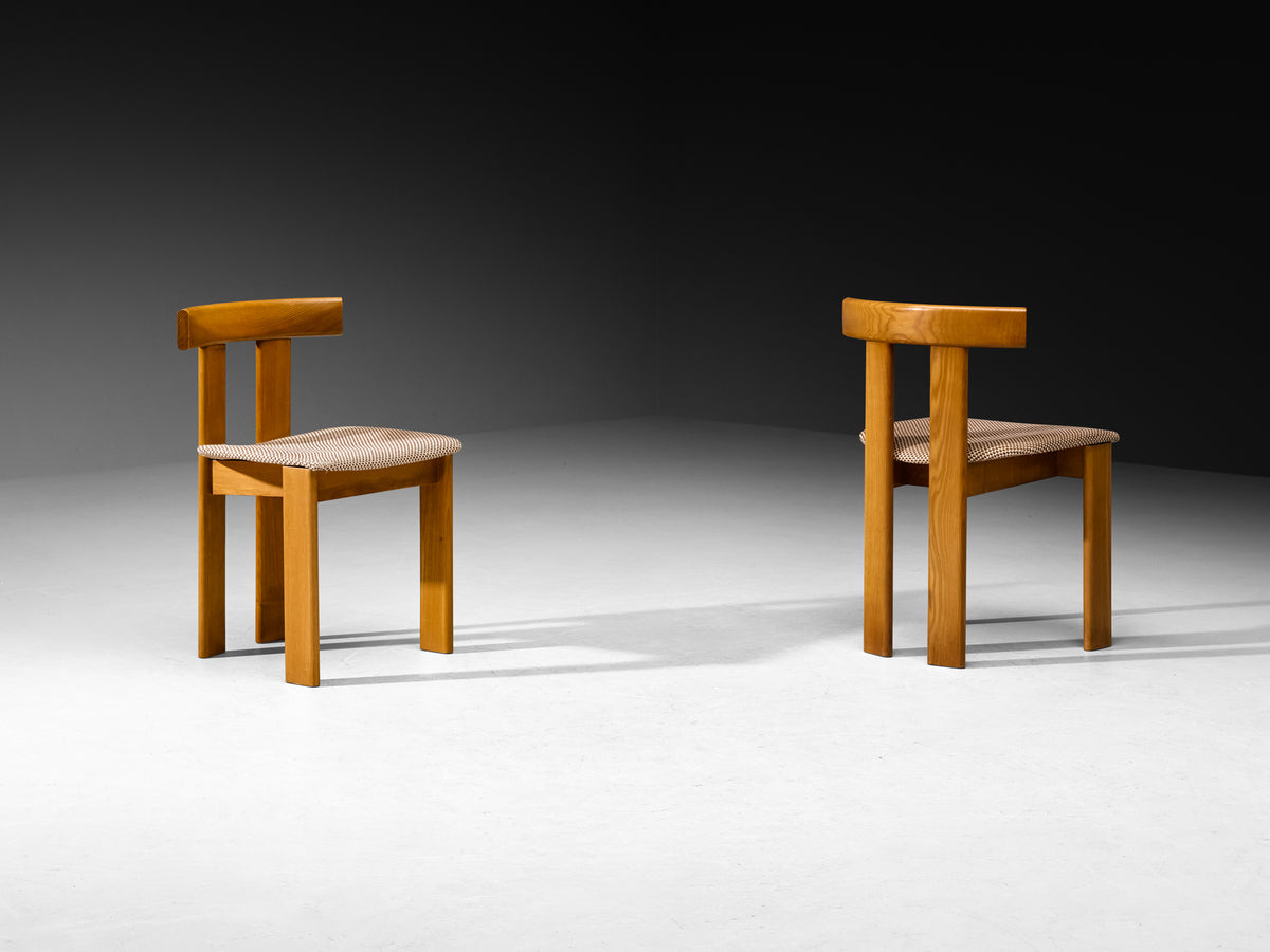 Luigi Vaghi for Former Set of Eight Dining Chairs in Ash Checkered Fabic Seating Morentz