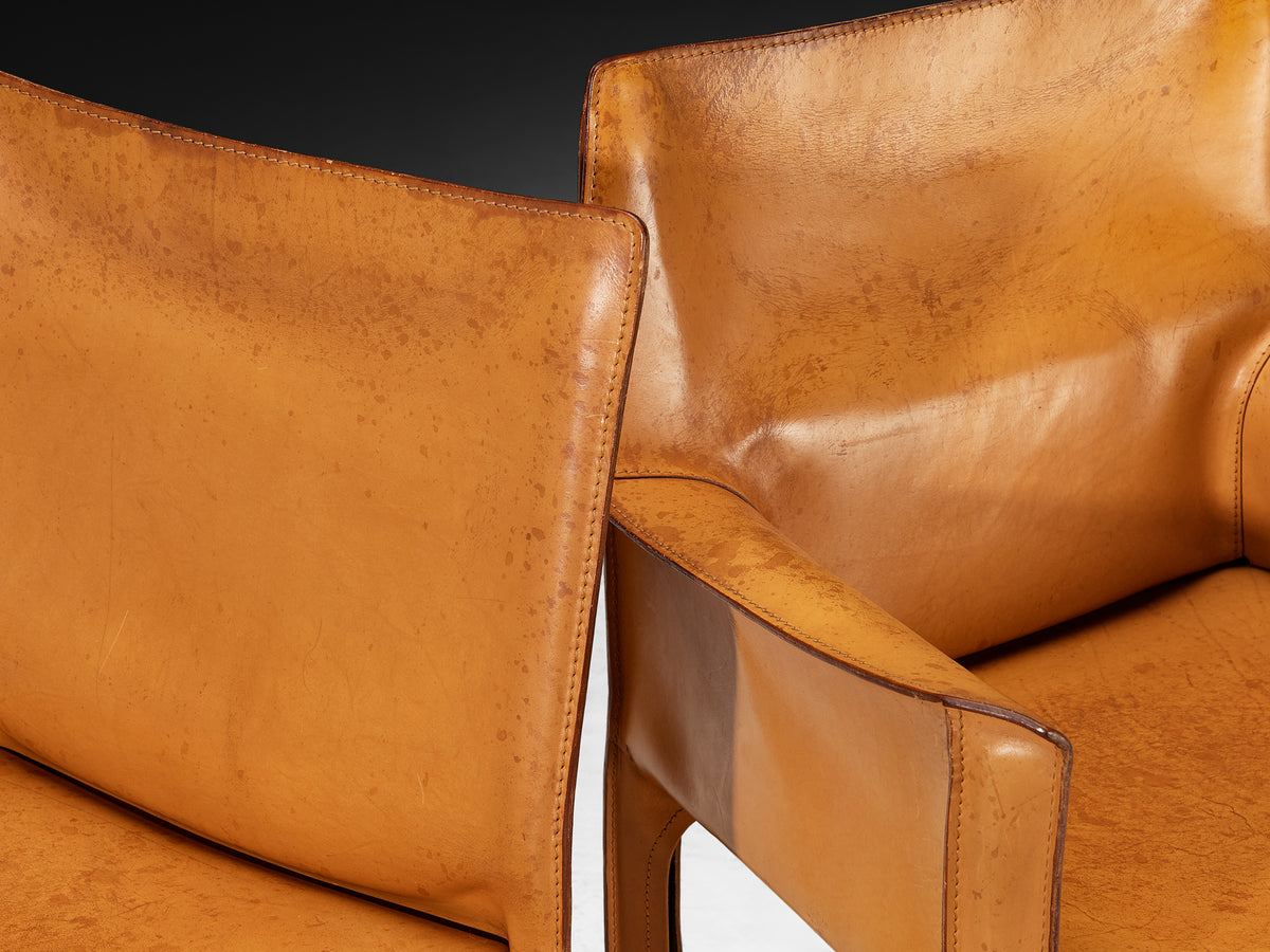 Mario Bellini for Cassina Set of Ten ‘CAB 412’ and ‘CAB 413’ Chairs in Cognac Leather Seating Morentz