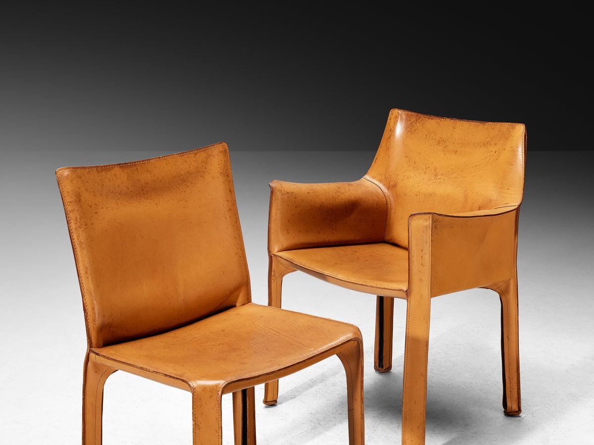 Mario Bellini for Cassina Set of Ten ‘CAB 412’ and ‘CAB 413’ Chairs in Cognac Leather Seating Morentz