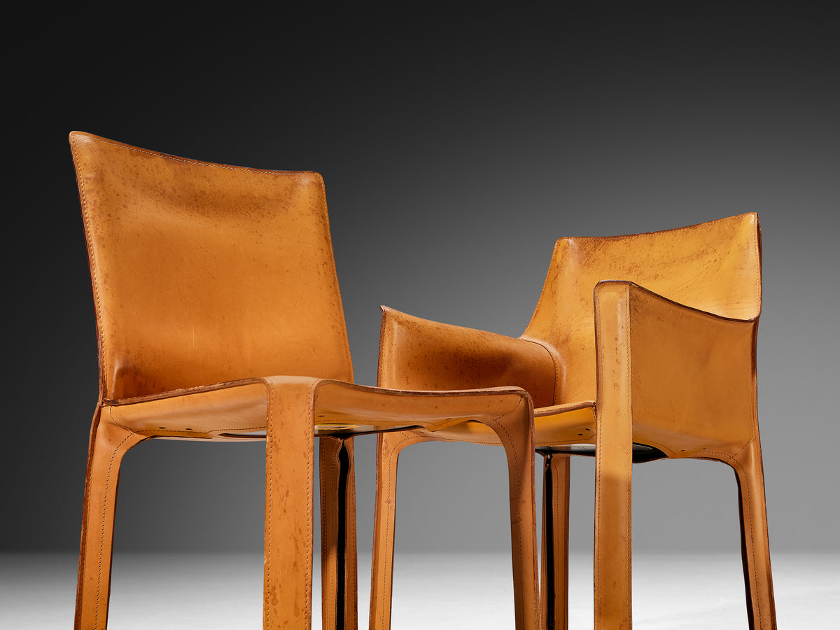 Mario Bellini for Cassina Set of Ten ‘CAB 412’ and ‘CAB 413’ Chairs in Cognac Leather Seating Morentz
