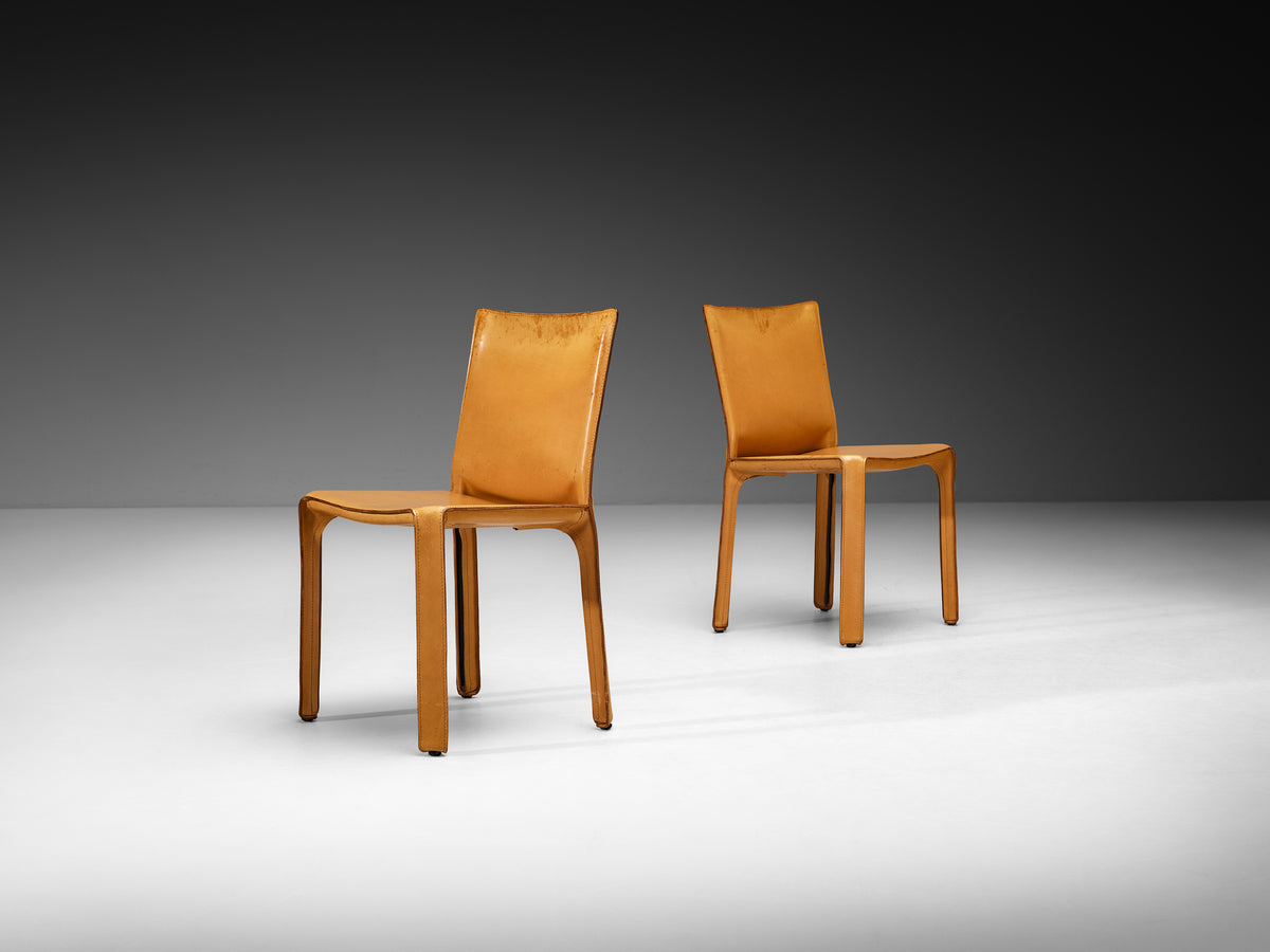 Mario Bellini for Cassina Set of Six ‘CAB 412’ and ‘CAB 413’ Chairs in Cognac Leather Seating Morentz