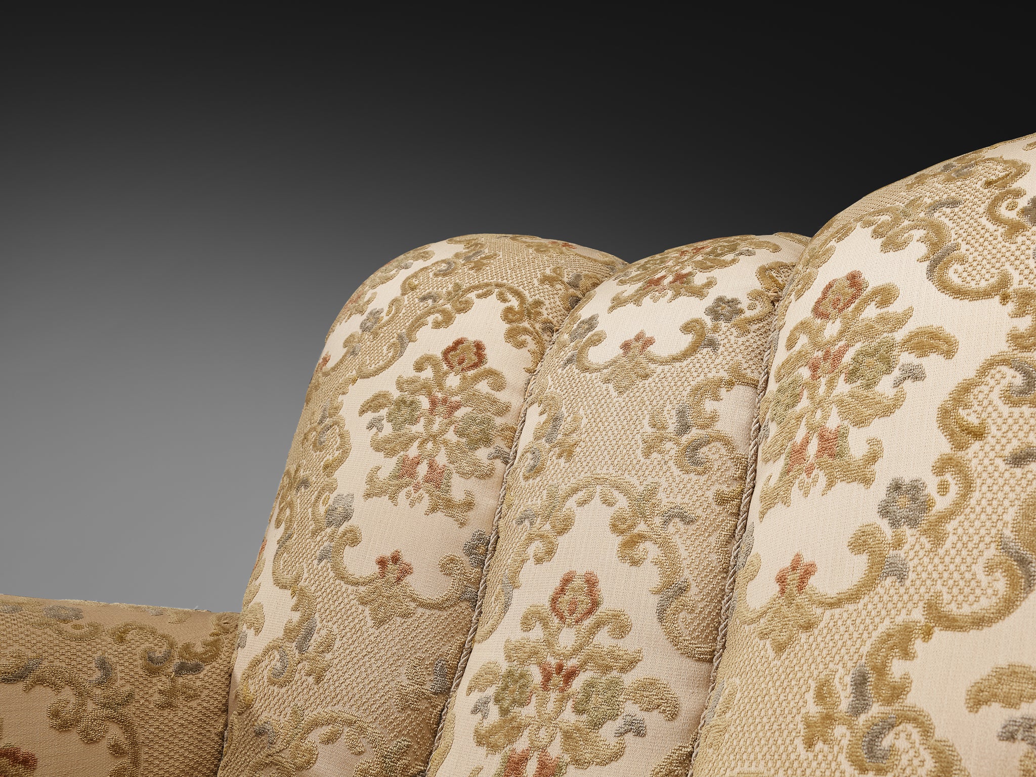 Pair of Mid-Century Lounge Chairs in Beige Floral Upholstery 1940s Seating Morentz