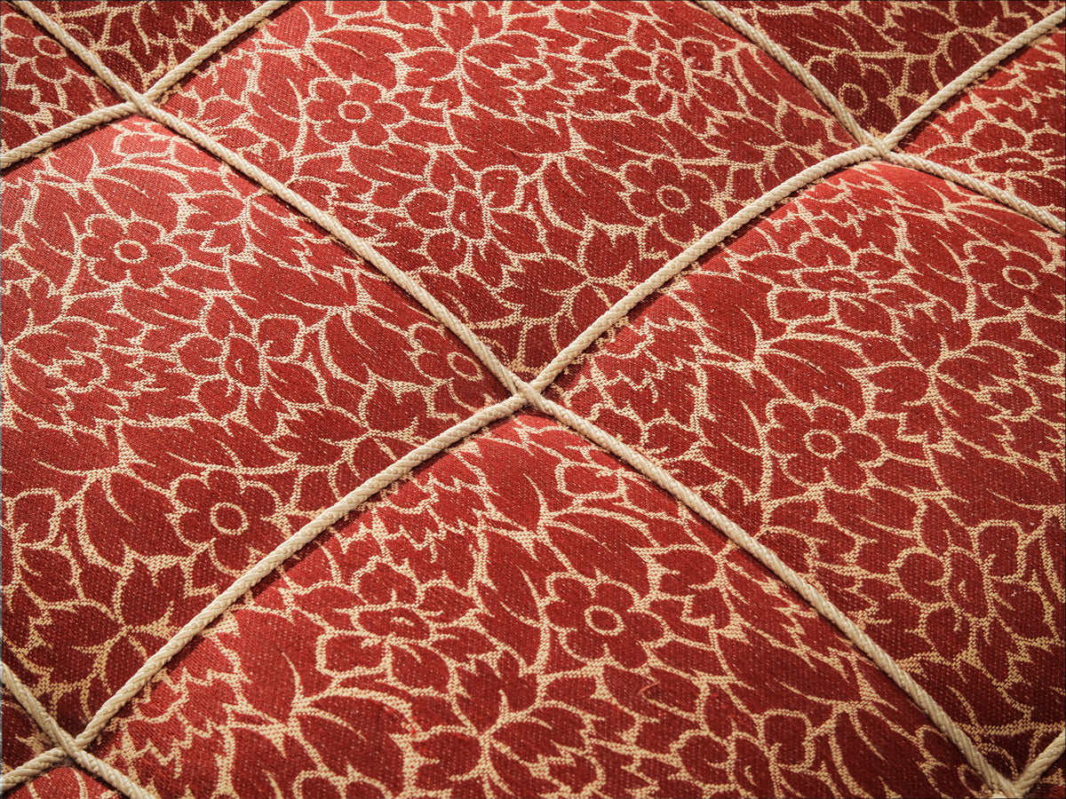 Art Deco Daybed in Patterned Red and White Fabric and Oak Base Seating Morentz