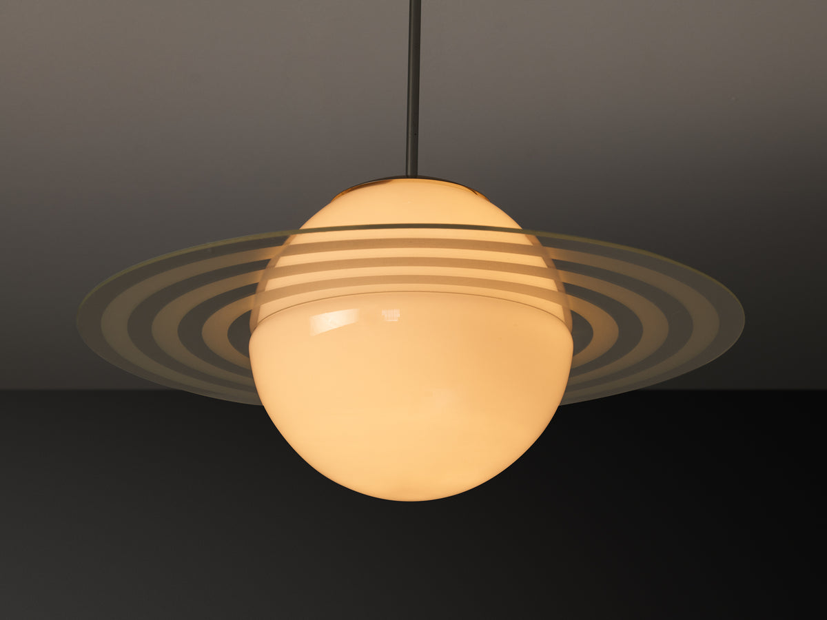 Swedish Scandinavian Modern Saturnus Lamp in Chromed Steel and Glass Lighting Morentz