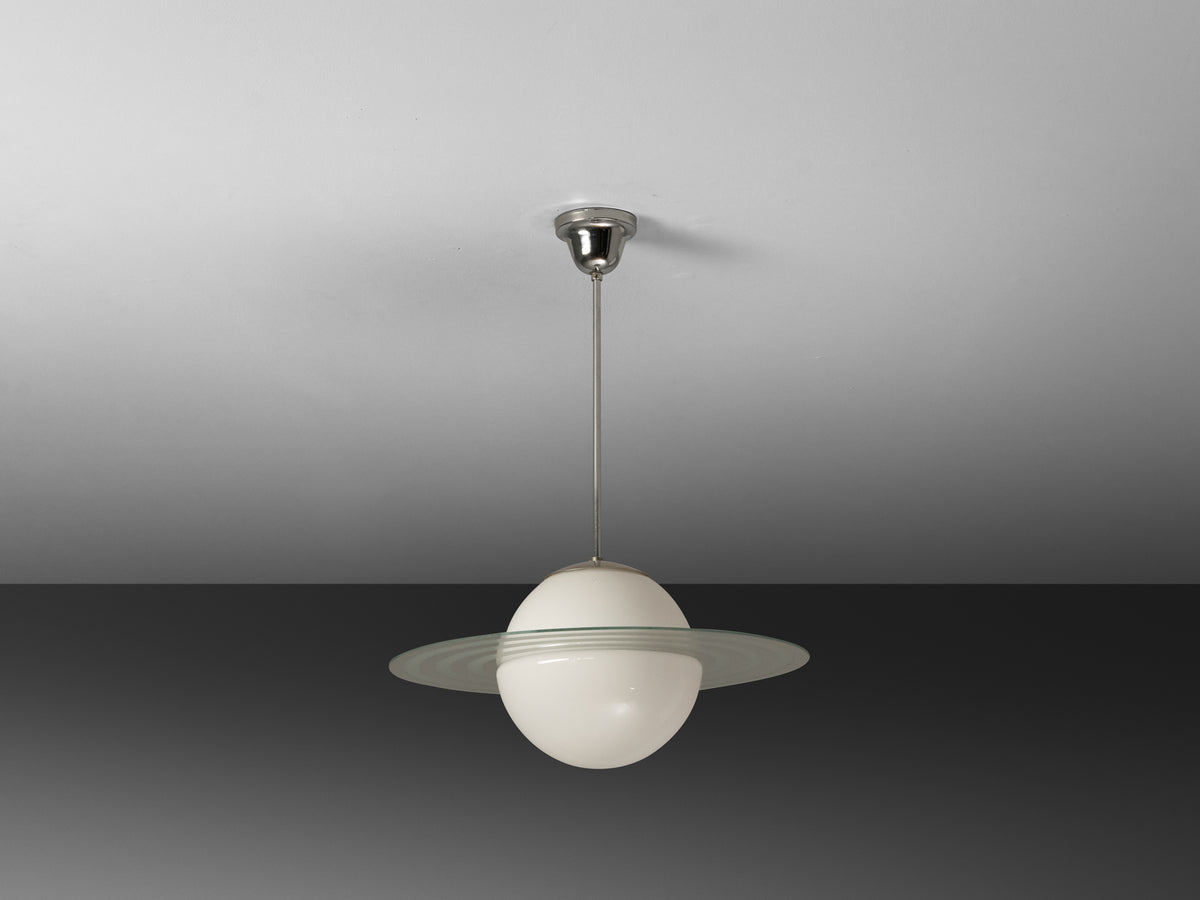 Swedish Scandinavian Modern Saturnus Lamp in Chromed Steel and Glass Lighting Morentz