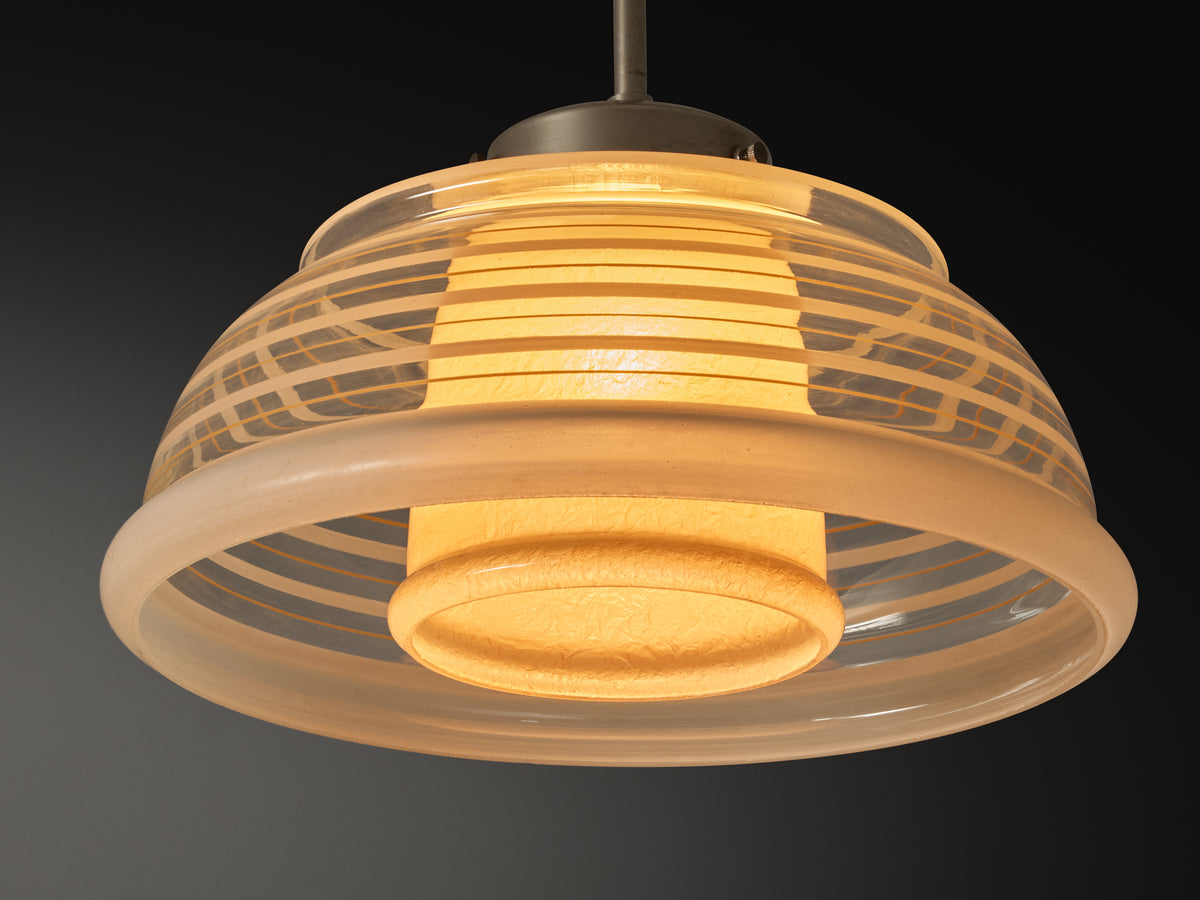 Swedish Art Deco Ceiling Light in Frosted Glass and Steel