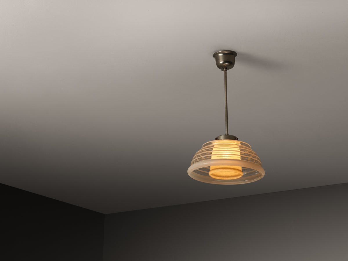 Swedish Art Deco Ceiling Light in Frosted Glass and Steel