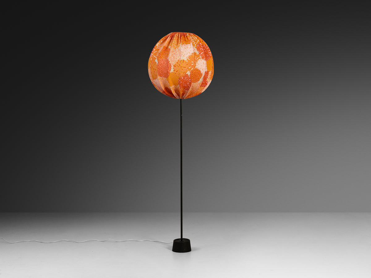 Swedish Balloon Lamp in Steel with Floral Motif Orange Shade Lighting Morentz