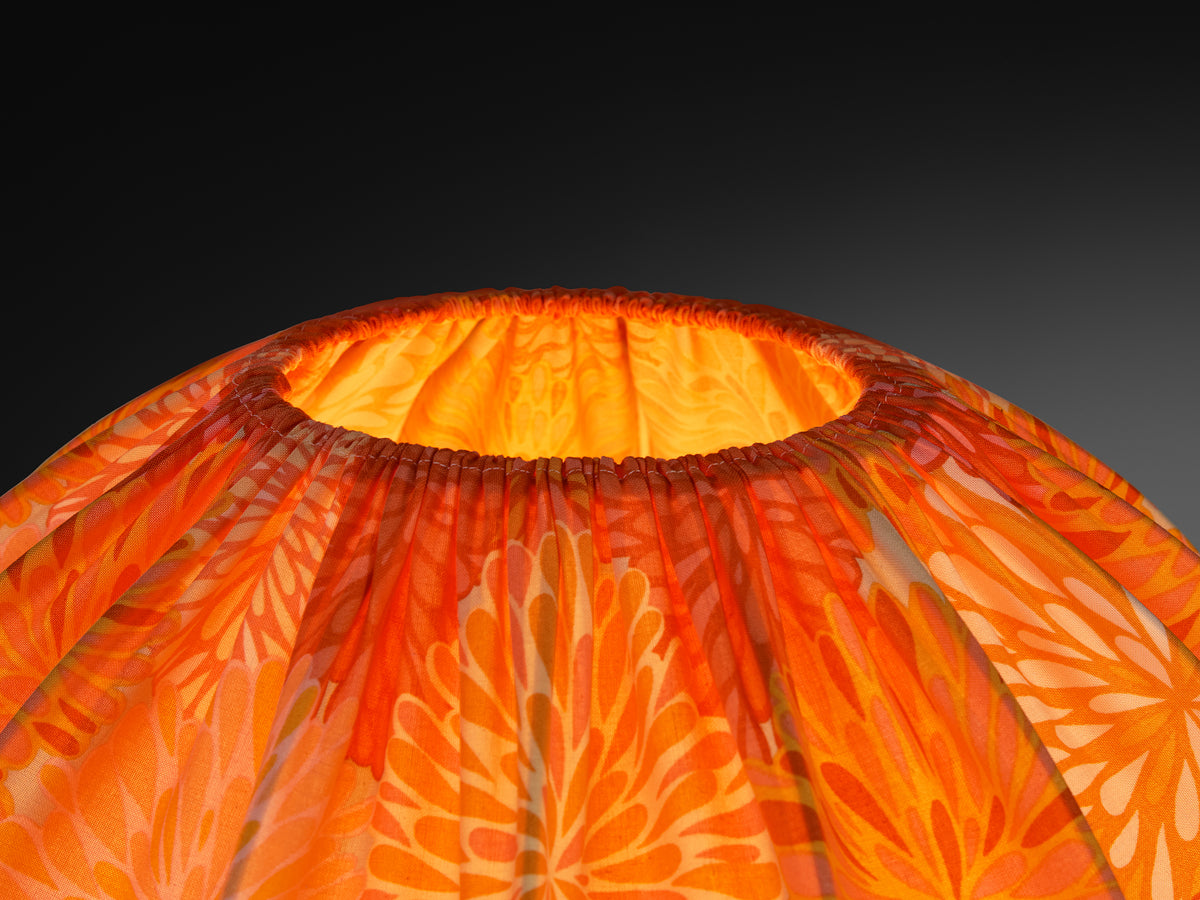 Swedish Balloon Lamp in Steel with Floral Motif Orange Shade Lighting Morentz