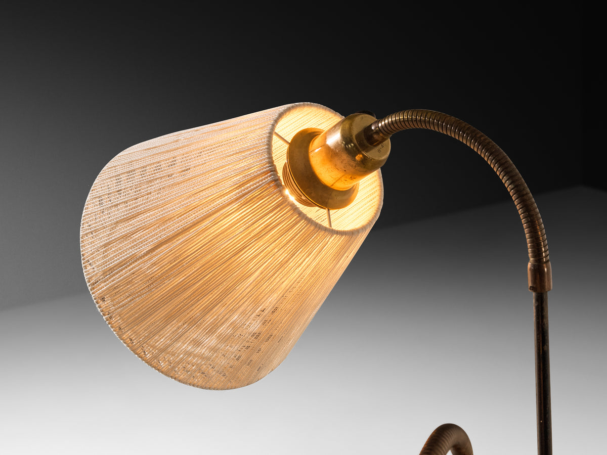 Swedish Modern Floor Lamp in Brass and Steel with Fabric Shades