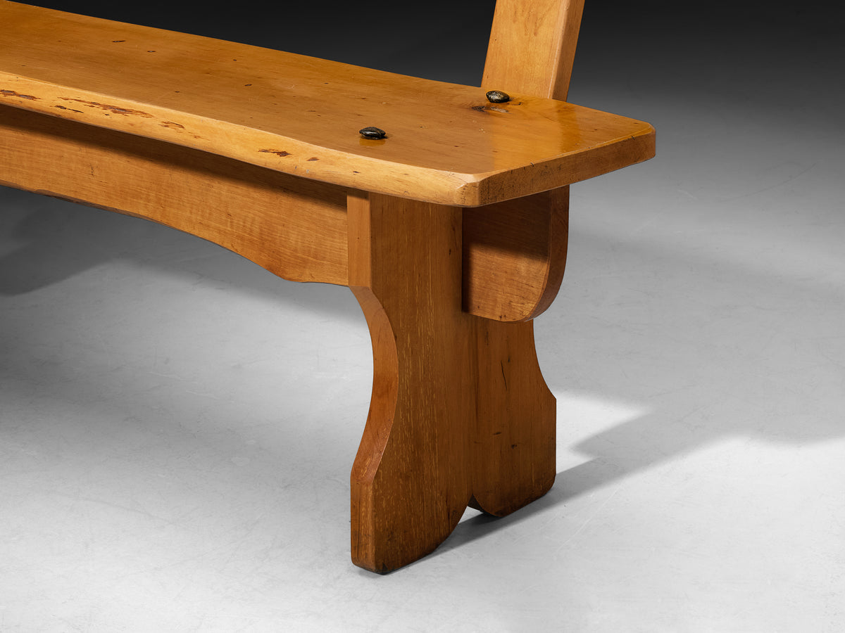 Rustic Modern Wooden Bench with Organic Backrest and Sculpted Legs Seating Morentz