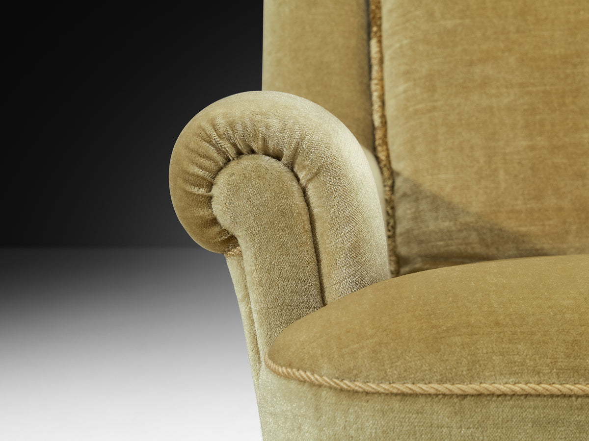 Mid-Century Modern Lounge Chairs in Muted Golden Velvet Seating Morentz