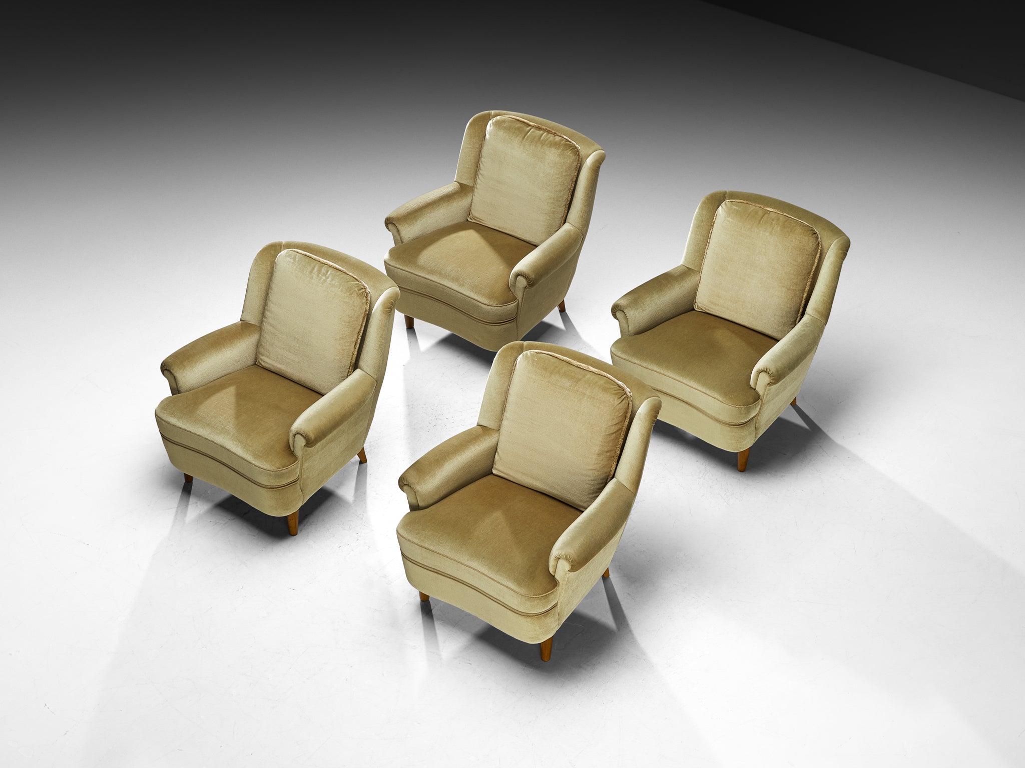 Mid-Century Modern Lounge Chairs in Muted Golden Velvet Seating Morentz