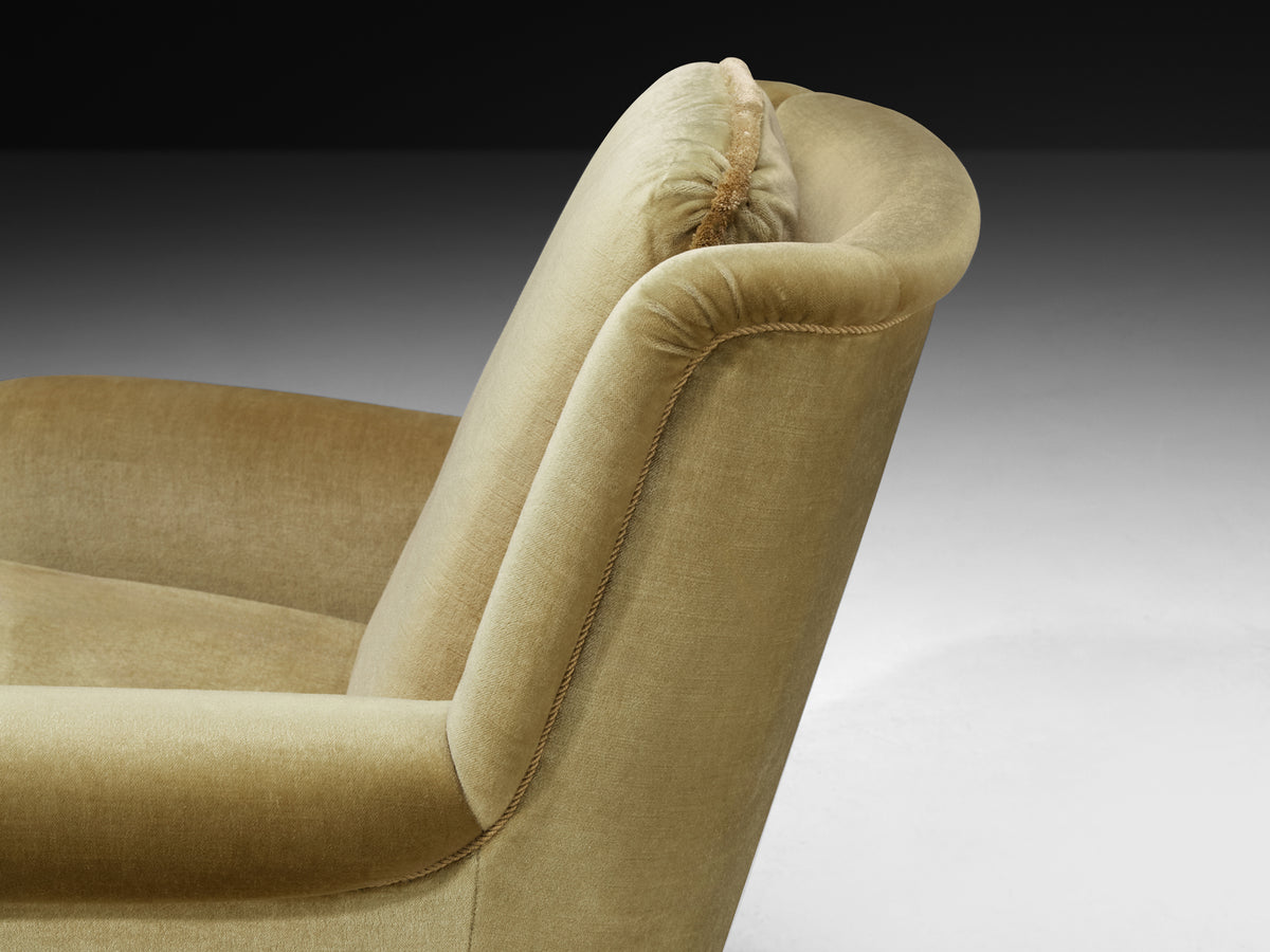 Mid-Century Modern Lounge Chairs in Muted Golden Velvet Seating Morentz