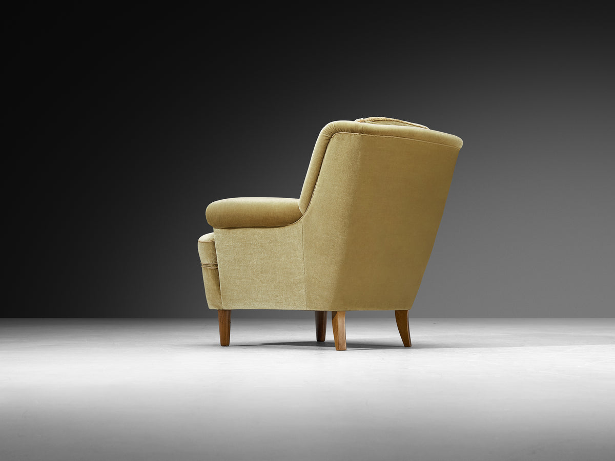 Mid-Century Modern Lounge Chairs in Muted Golden Velvet Seating Morentz