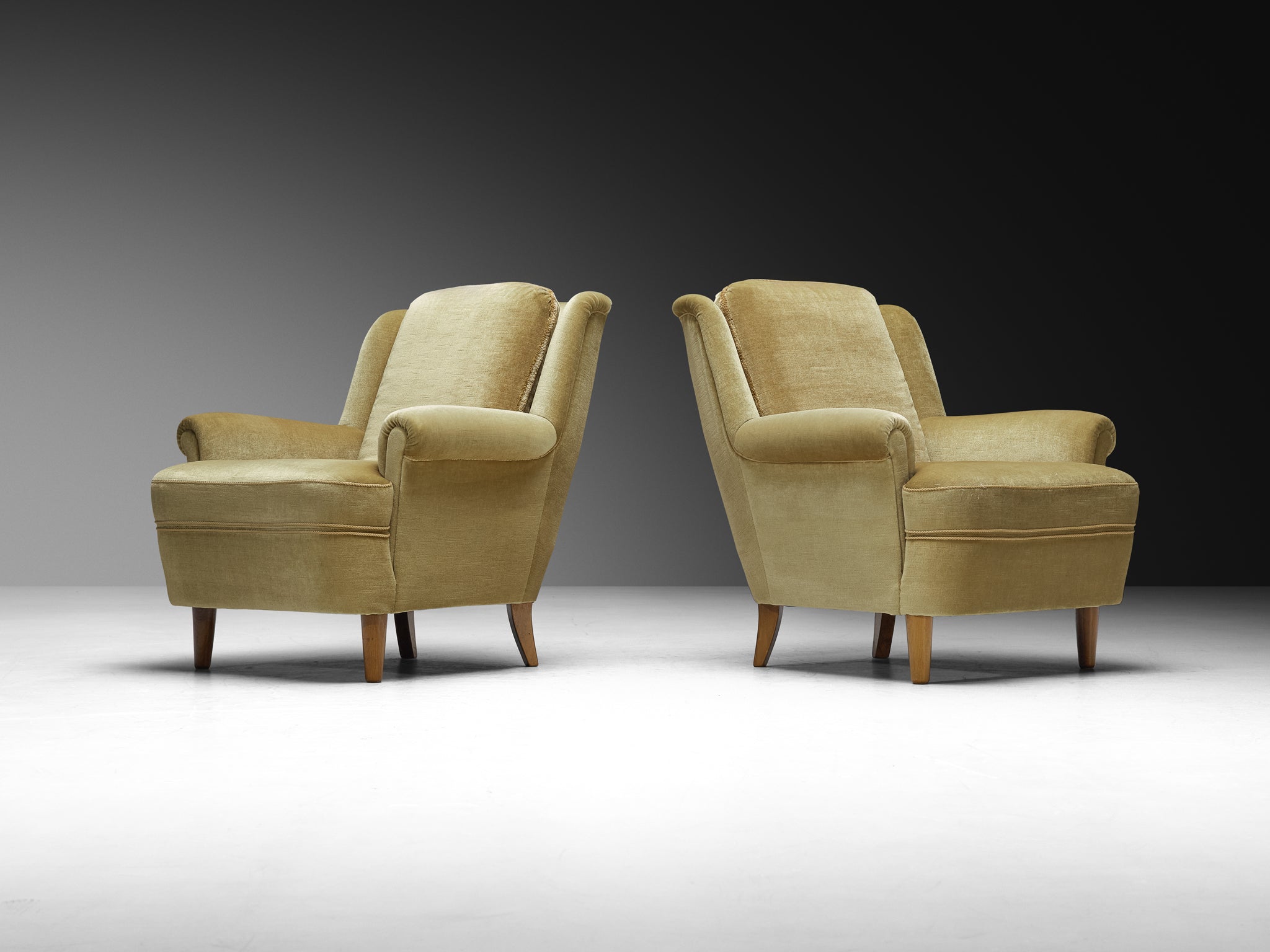 Mid-Century Modern Lounge Chairs in Muted Golden Velvet Seating Morentz