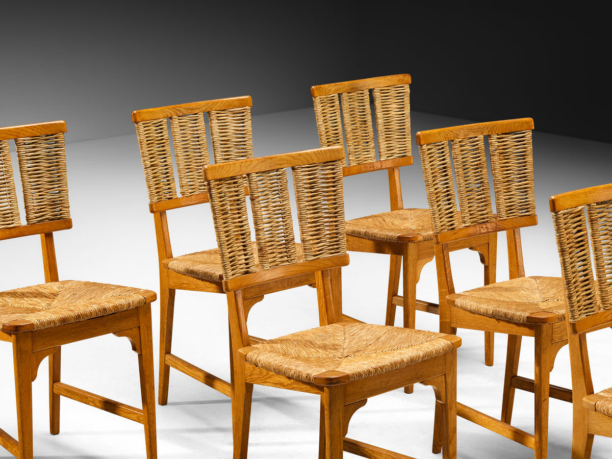 Mart Stam for Pastoe Set of Six Dining Chairs in Oak and Rush Seating Morentz