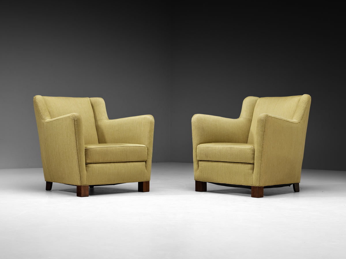 Mid-Century Modern Pair of Lounge Chairs in Muted Moss Green Velvet Seating Morentz