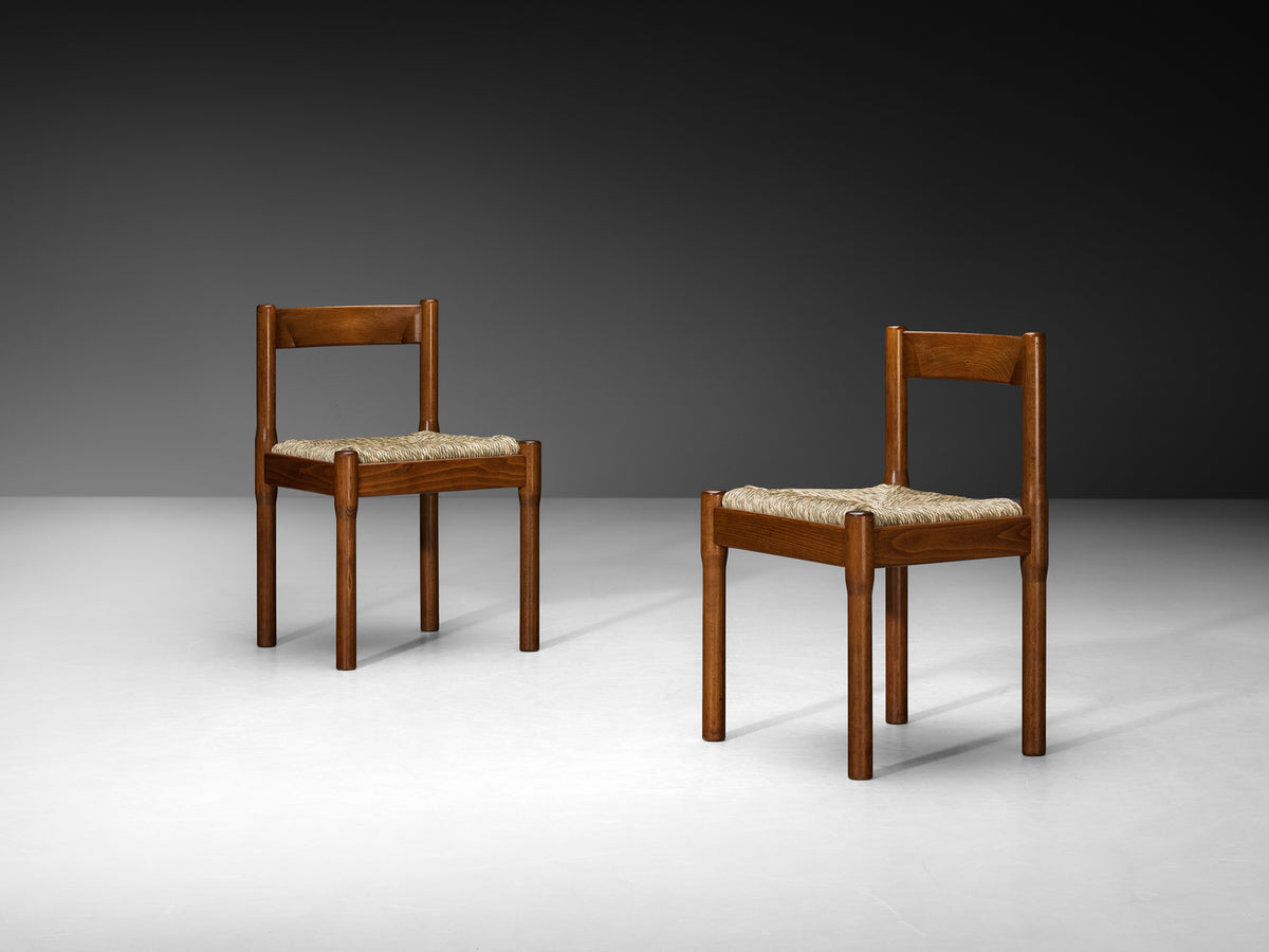 Vico Magistretti for Cassina Carimate Dining Chairs in Rush & Dark Wood