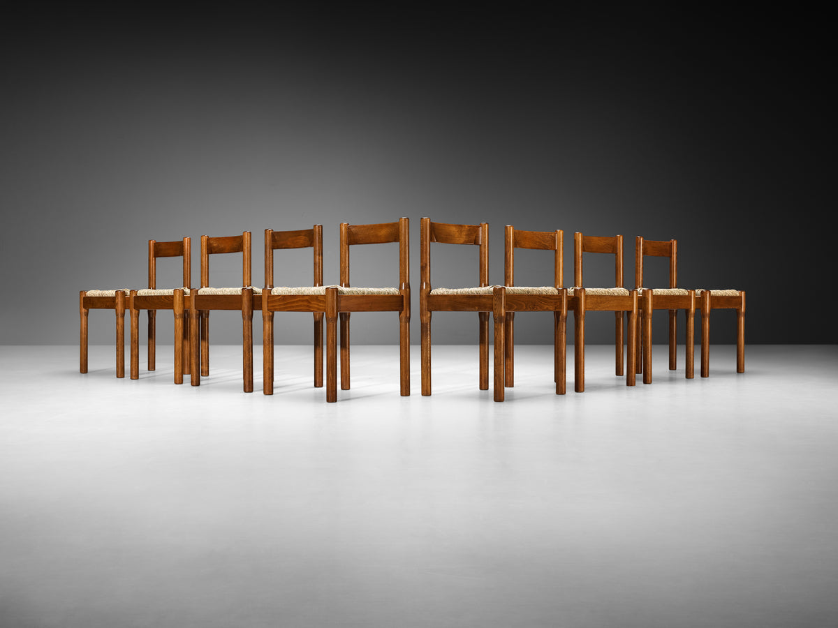 Vico Magistretti for Cassina Carimate Dining Chairs in Rush & Dark Wood
