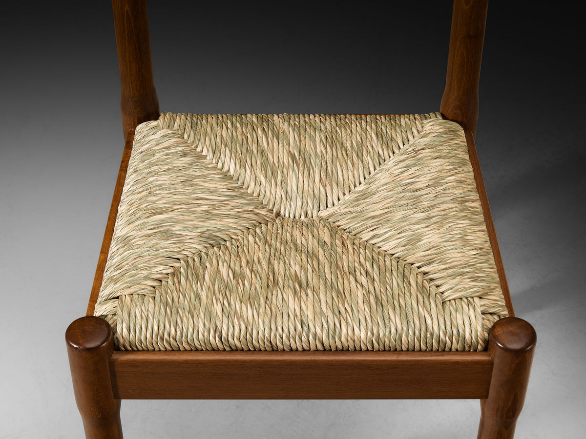 Vico Magistretti for Cassina Carimate Dining Chairs in Rush & Dark Wood