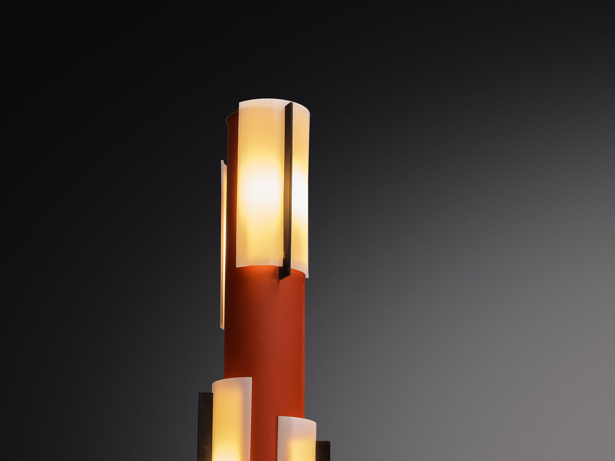 Angelo Brotto for Esperia Floorlamp in Red Lacquered Metal, Perspex and Brass Lighting Morentz