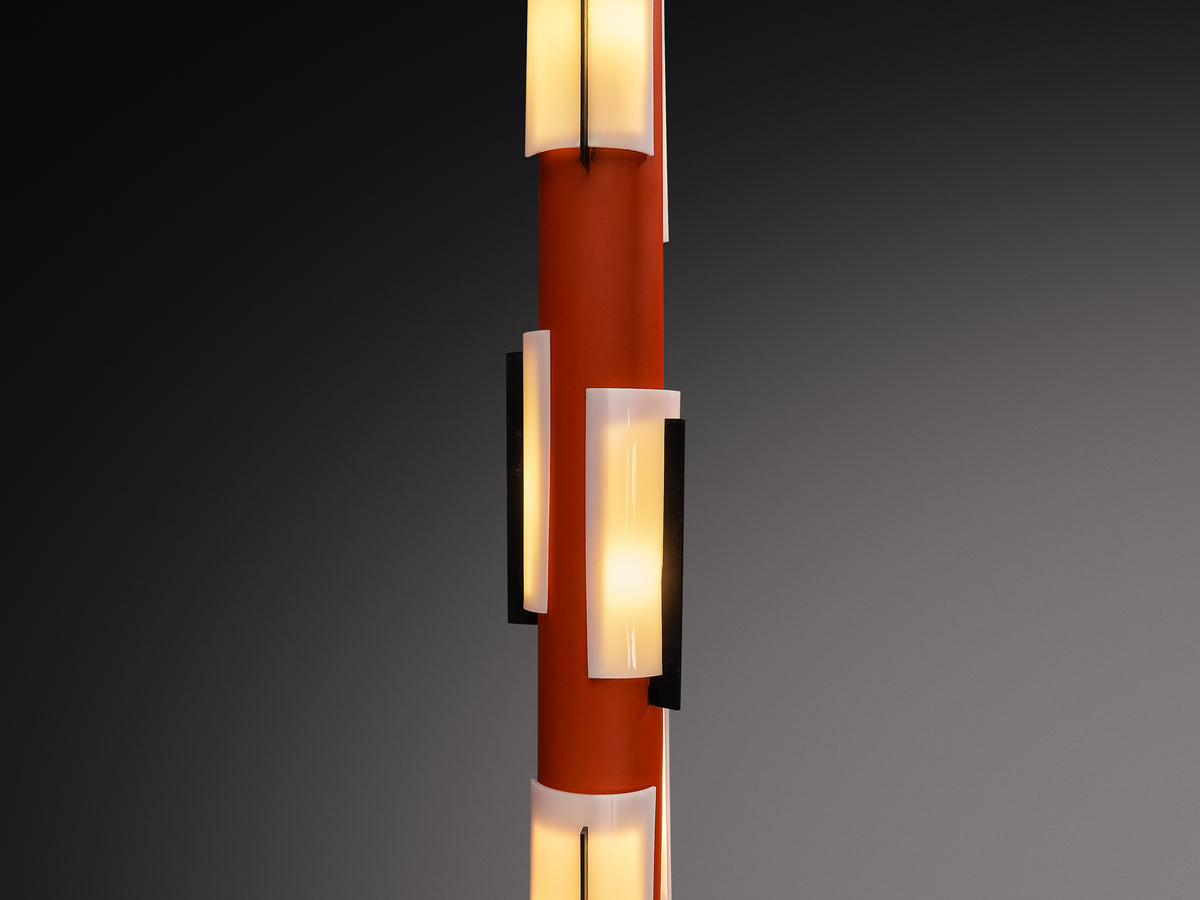 Angelo Brotto for Esperia Floorlamp in Red Lacquered Metal, Perspex and Brass Lighting Morentz