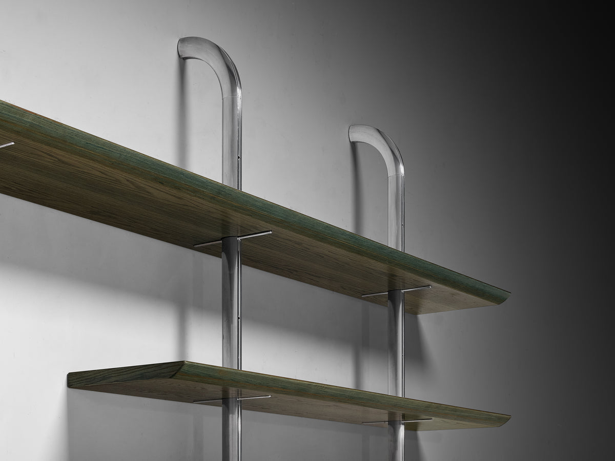 Luxurious Italian Library Wall Unit in Green Toned Ash and Aluminum Case pieces and storage cabinets Morentz