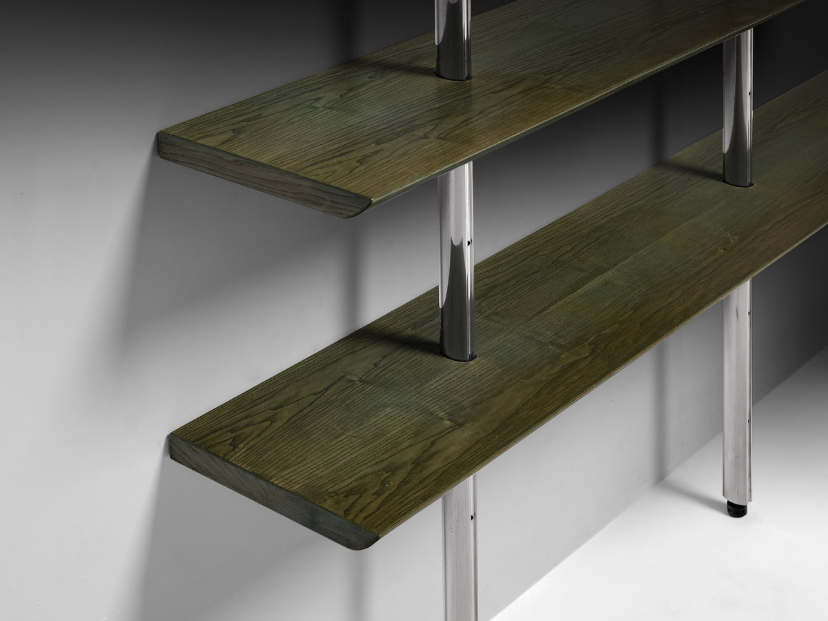 Luxurious Italian Library Wall Unit in Green Toned Ash and Aluminum Case pieces and storage cabinets Morentz