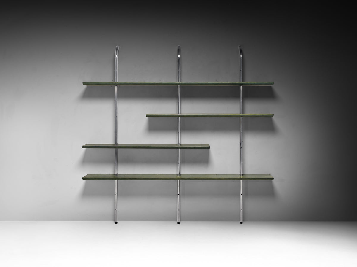 Luxurious Italian Library Wall Unit in Green Toned Ash and Aluminum Case pieces and storage cabinets Morentz