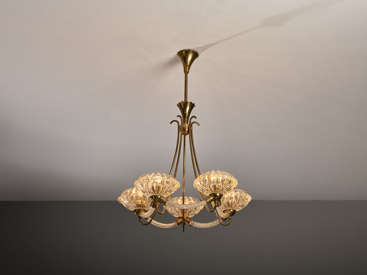 Italian Art Deco Chandelier in Crystal Glass and Brass Lighting Morentz