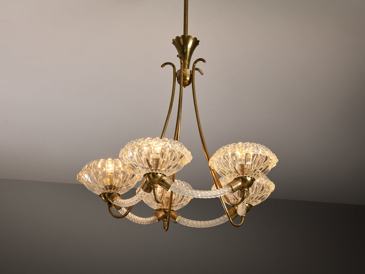 Italian Art Deco Chandelier in Crystal Glass and Brass Lighting Morentz