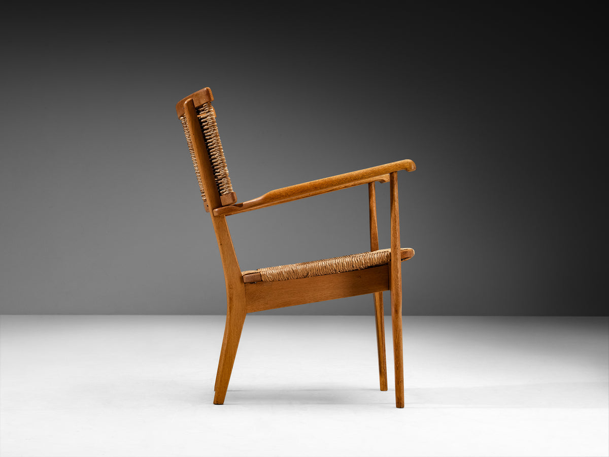 Mart Stam for Pastoe Lounge Chair in Oak and Rush Seating Morentz