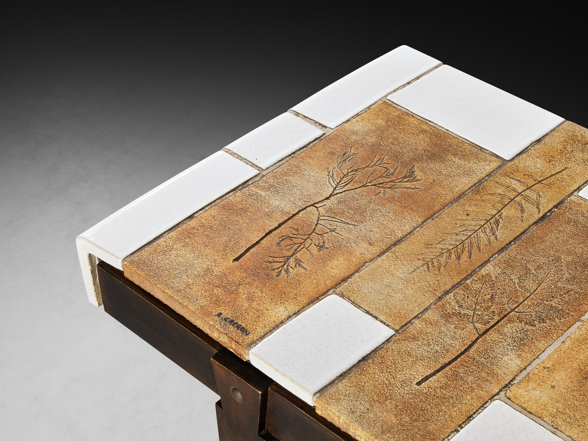 Roger Capron Coffee table with Illustrative Imprints in Ceramic and Wood Tables Morentz