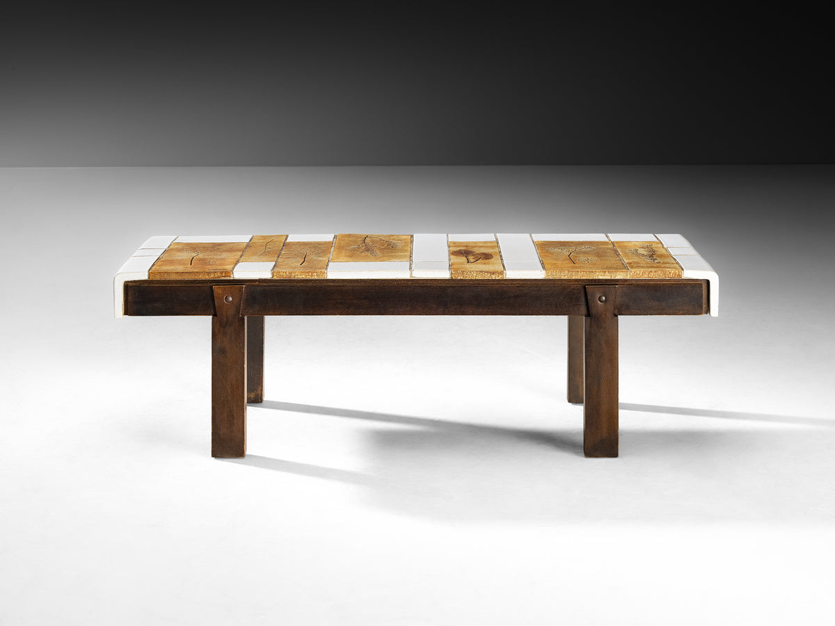 Roger Capron Coffee table with Illustrative Imprints in Ceramic and Wood Tables Morentz