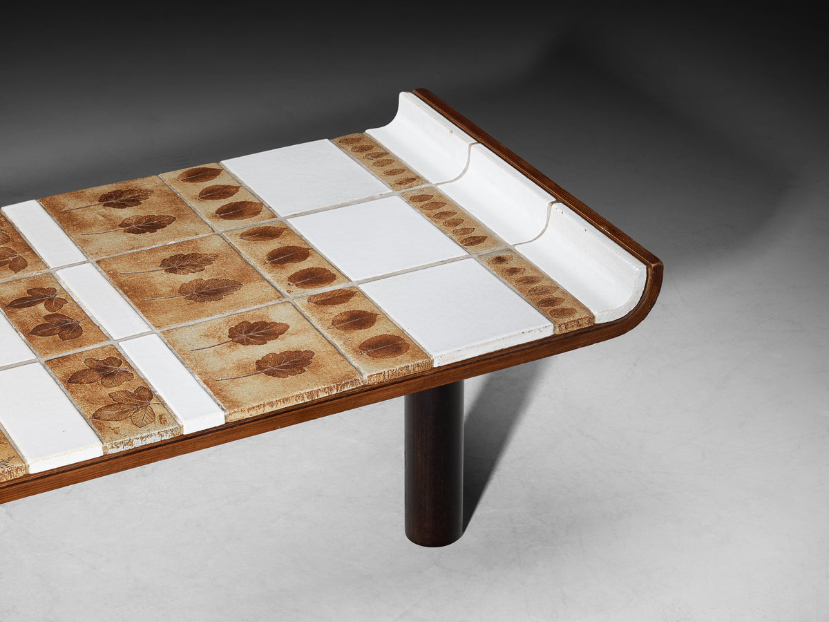 Roger Capron Coffee Table with Curved Edges and Illustrative Ceramic Imprints Tables Morentz