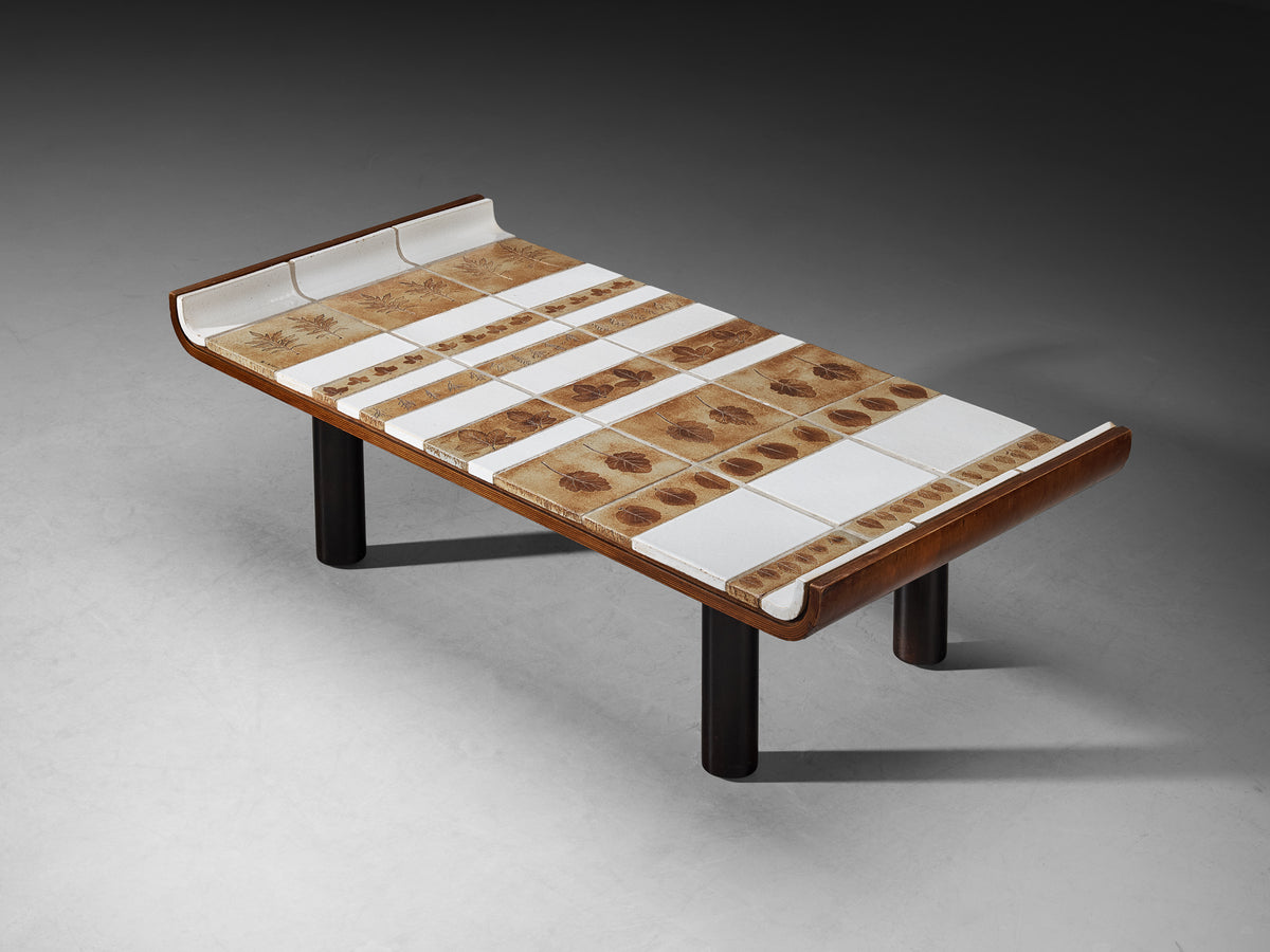 Roger Capron Coffee Table with Curved Edges and Illustrative Ceramic Imprints Tables Morentz