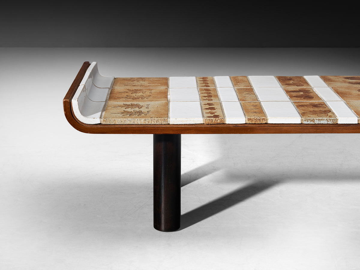 Roger Capron Coffee Table with Curved Edges and Illustrative Ceramic Imprints Tables Morentz