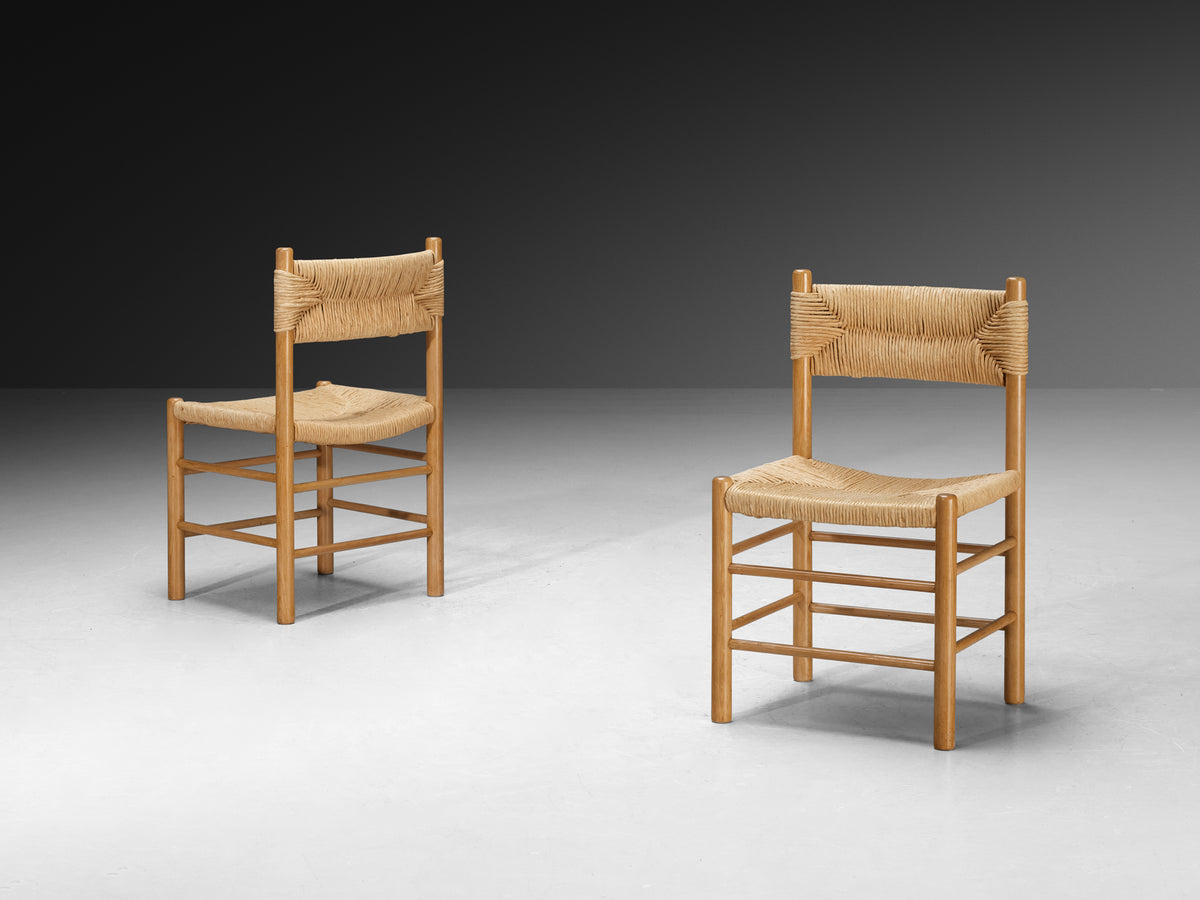 French Set of Six Dining Chairs in Ash and Straw Seating Morentz