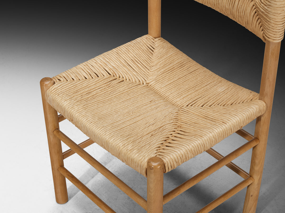 French Set of Six Dining Chairs in Ash and Straw Seating Morentz