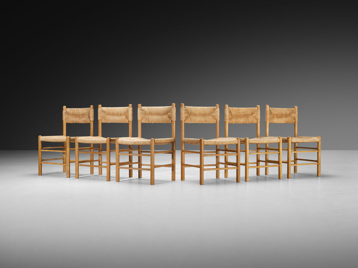 French Set of Six Dining Chairs in Ash and Straw Seating Morentz