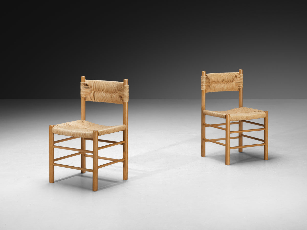 French Set of Six Dining Chairs in Ash and Straw Seating Morentz