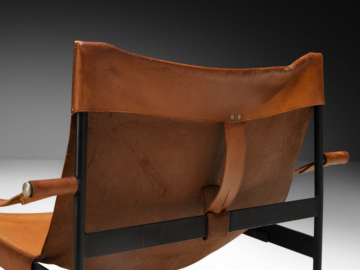 Hans Könecke for Tecta Pair of 'Sling' Lounge Chairs in Cognac Leather and Steel Seating Morentz