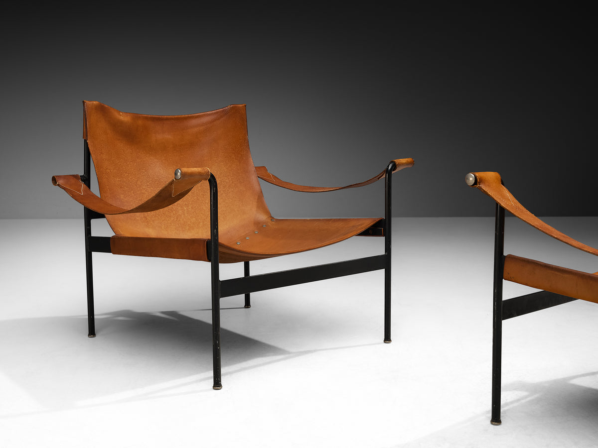 Hans Könecke for Tecta Pair of 'Sling' Lounge Chairs in Cognac Leather and Steel Seating Morentz